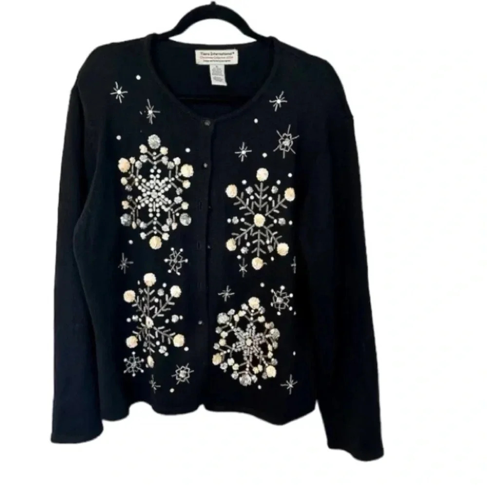 Tiara International Christmas Collection 2004 Women's Black Sweater Size XL GUC